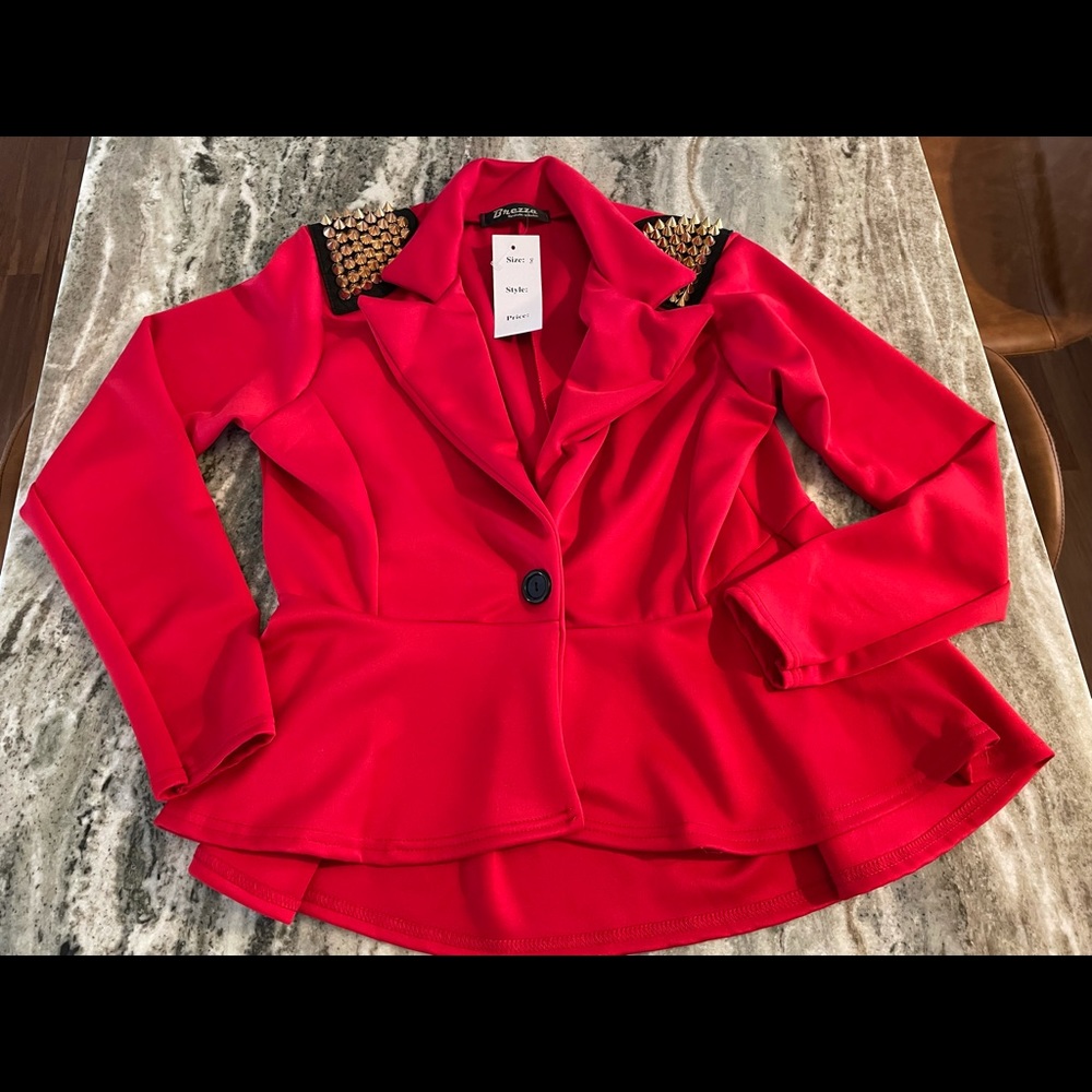 Red blazer with spike shoulders